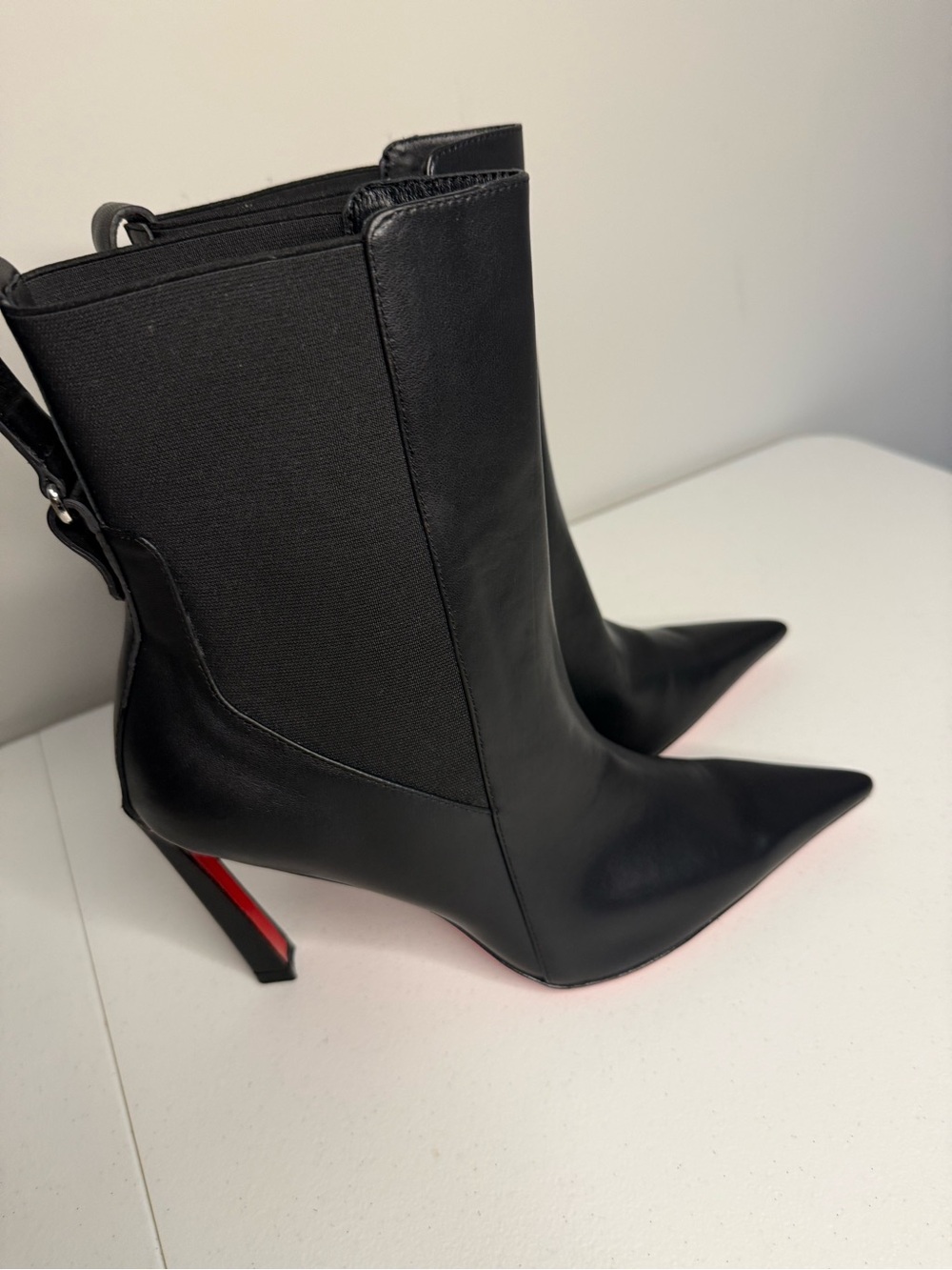 Christian Louboutin Black Pointed Leather Ankle Boots - Picture 2 of 5